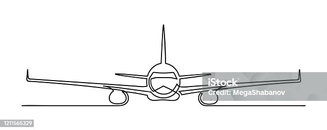 istock Continuous drawing of one line of an airplane 1211565329