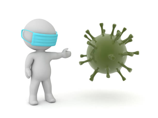 istock 3D Character wearing medical mask shows germ bacteria virus 1211565395