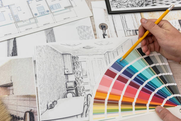 istock modern drawing pencil sketch of a room. Interior design projects concept 1211567077