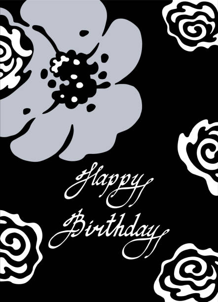 istock Happy Birthday Card. Black and white sketch of flowers. Hand-drawn collection. Vector illustration. 1211570821