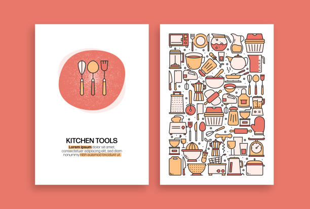 illustrazioni stock, clip art, cartoni animati e icone di tendenza di design correlato agli utensili da cucina. modelli vettoriali moderni per brochure, copertina, volantino e relazione annuale. - blender illustrations and vector art food and drink seamless