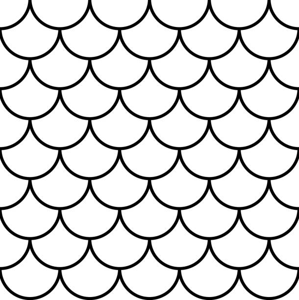 물고기, 인어, 용, 뱀 비늘. 꼬리 눈금 이음새가 있는 패턴. - pattern japanese culture characters black stock illustrations