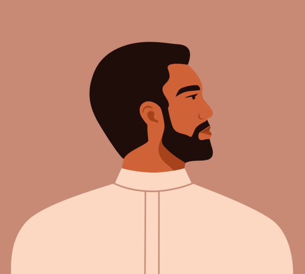 porträt eines maskulinen arabischen mannes im profil. - east asian ethnicity stock-grafiken, -clipart, -cartoons und -symbole