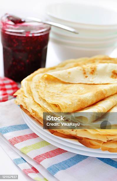 Crepes With Jam Stock Photo - Download Image Now - Baked Pastry Item, Blue, Breakfast