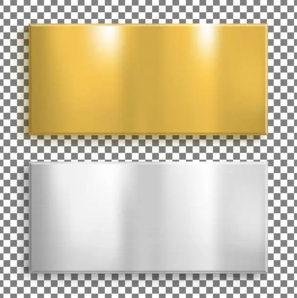 Vector illustration of Silver and gold metal plates. Steel square