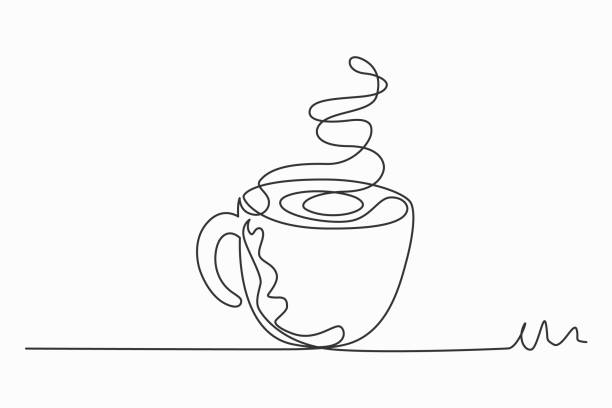 Continuous line art or One Line Drawing of hot coffee and smoke, A cup of Coffee drawing concept. vector illustration. vector art illustration