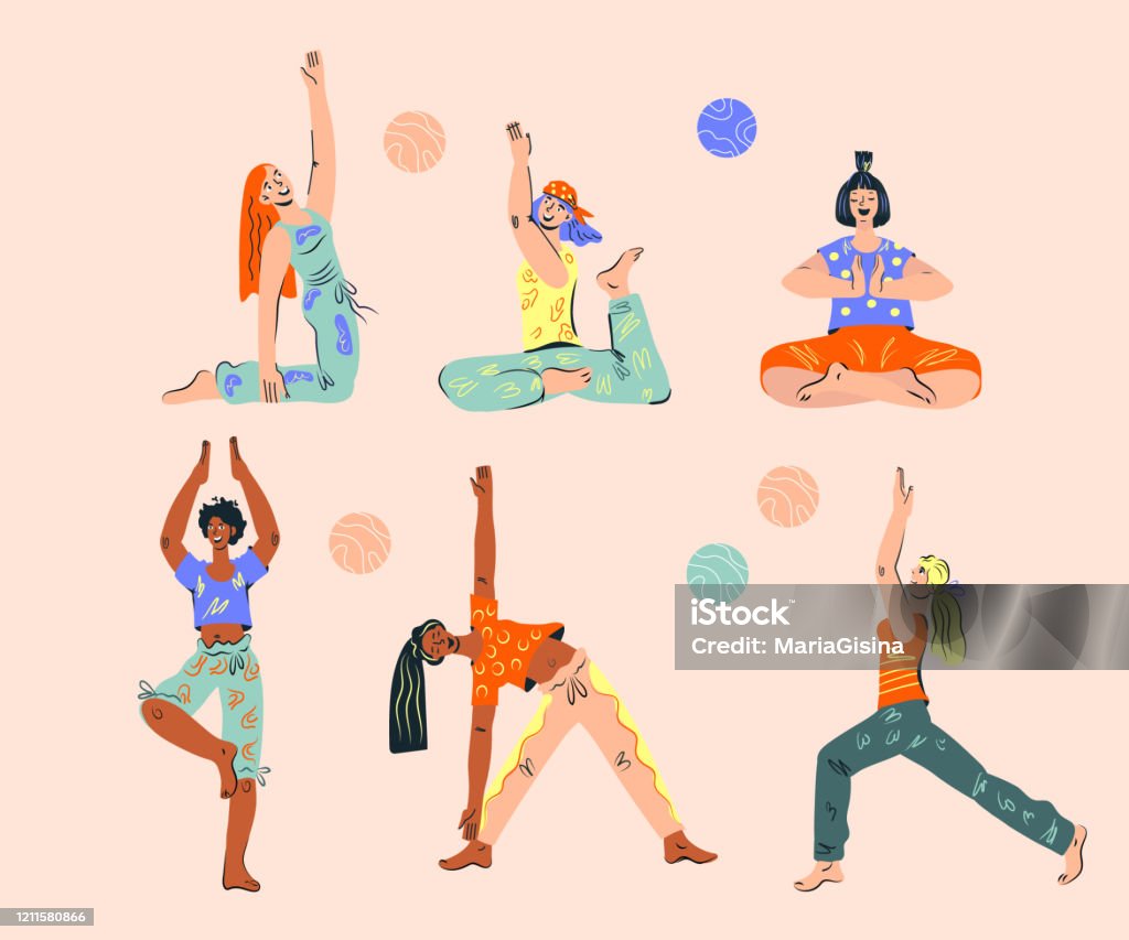 Conjunto de exercícios yoga posturas. Ilustração vetorial