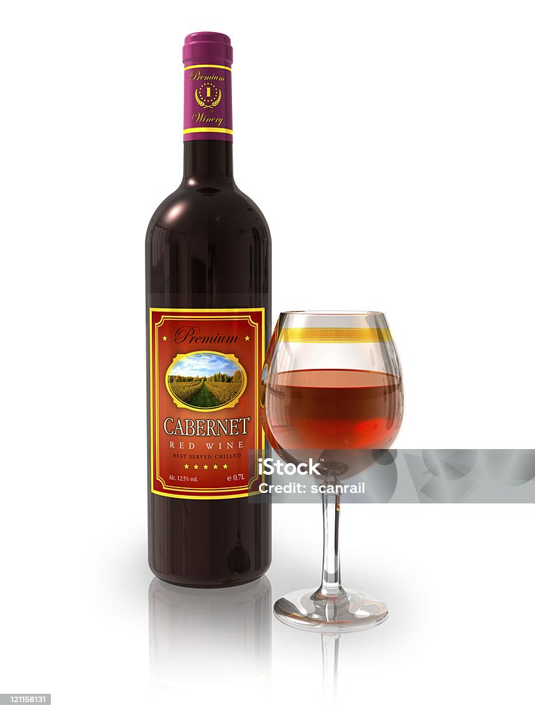 Garrafa de vinho tinto e uma taça de Cristal integral - Foto de stock de Etiqueta - Mensagem royalty-free