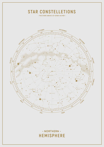 nördliche hemisphäre. hohe detaillierte sternkarte von vektorkonstellationen. - asterism stock-grafiken, -clipart, -cartoons und -symbole