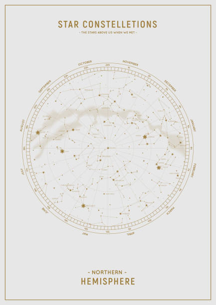 illustrations, cliparts, dessins animés et icônes de hémisphère. carte d’étoile détaillée élevée des constellations vectorielles. - asterism