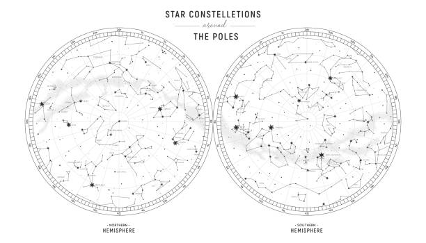 sternbilder um die pole. - astronomie stock-grafiken, -clipart, -cartoons und -symbole