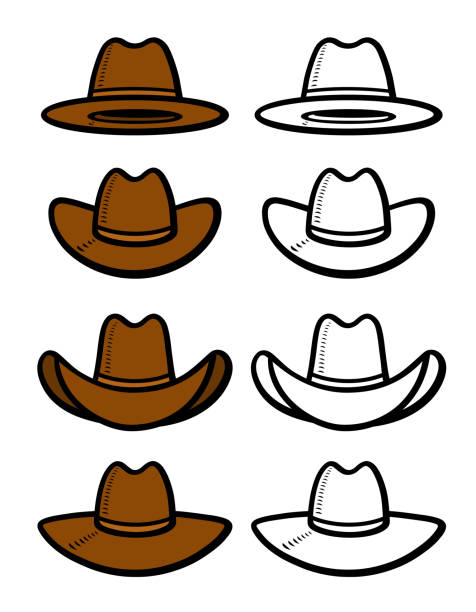카우보이 모자 세트. 컬렉션 아이콘 카우보이 모자입니다. 벡터 - cowboy sheriff cowboy hat wild west stock illustrations