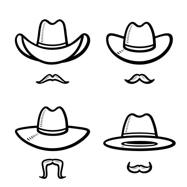 카우보이 모자 세트. 컬렉션 아이콘 카우보이 모자입니다. 벡터 - cowboy sheriff cowboy hat wild west stock illustrations