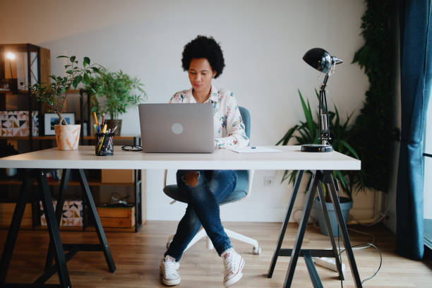 istock Woman working from home office 1211584993
