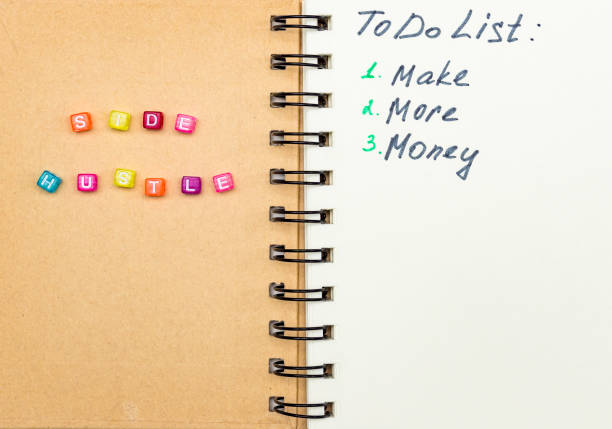 istock Side Hustle words made form multicolored square beads on spiral notebook cover. Concept image of passive income 1211585056