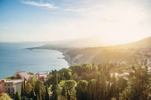 Amazing panoramic view of Taormina's Sea, Sicily, Italy