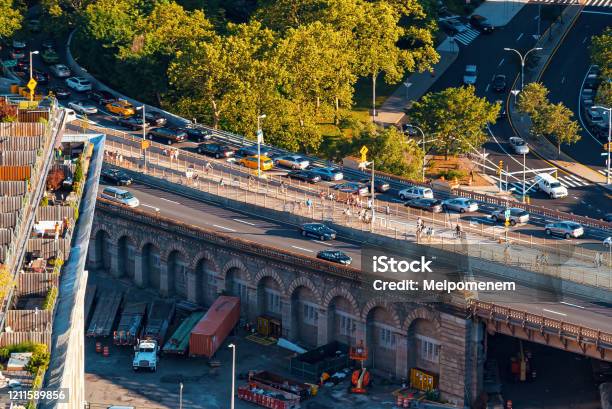 Aerial View Of The Williamsburg Bridge In Ny Stock Photo - Download Image Now - Williamsburg Bridge, Williamsburg - New York City, Aerial View