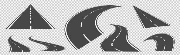 Vector illustration of Bending roads and high ways with white lines, road curves geometric design, street intersection vector illustration