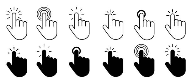 illustrations, cliparts, dessins animés et icônes de ensemble d’icônes de curseur de main cliquez - pushing