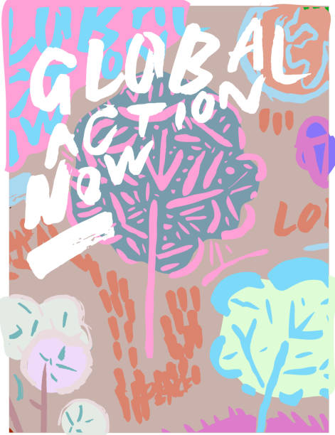 istock Global action now! Eco pop arty illustration arabesque style. Poster art print illustration environmental sustainability concept. Tree cotton flower grass planet Earth kiss. Pop arty screen print comics aesthetic. Soda pop pink powder sugar candy colors 1211591533