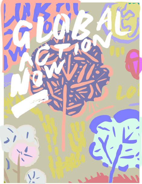 istock Global action now! Eco pop arty illustration arabesque style. Poster art print illustration environmental sustainability concept. Tree cotton flower grass planet Earth kiss. Pop arty screen print comics aesthetic. Soda pop pink powder sugar candy colors 1211592201