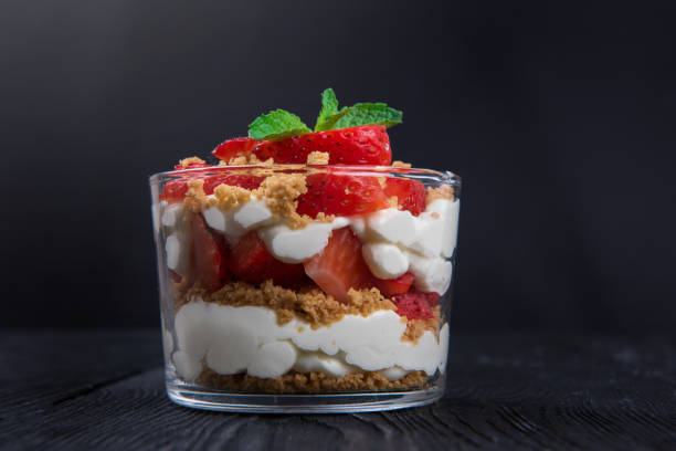 Delicious panna cotta with strawberries.