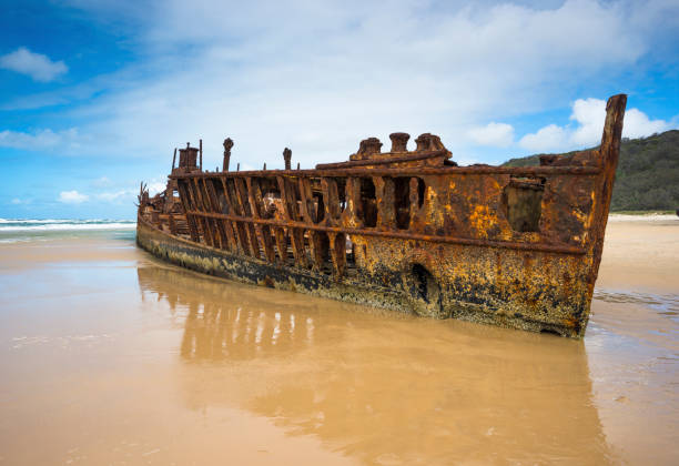 Maheno Shipwreck Maheno Shipwreck, Fraser Island, UNESCO World Heritage Site, Queensland, Australia. fraser island stock pictures, royalty-free photos & images