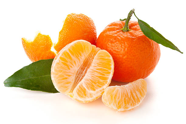 istock Ripe tangerine with green leaf 121160049