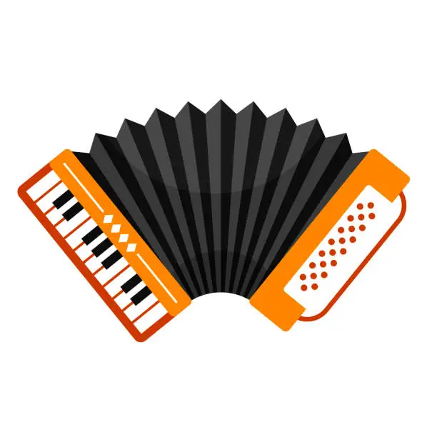 Vector illustration of Accordion with piano keyboard, folk free reed musical instrument