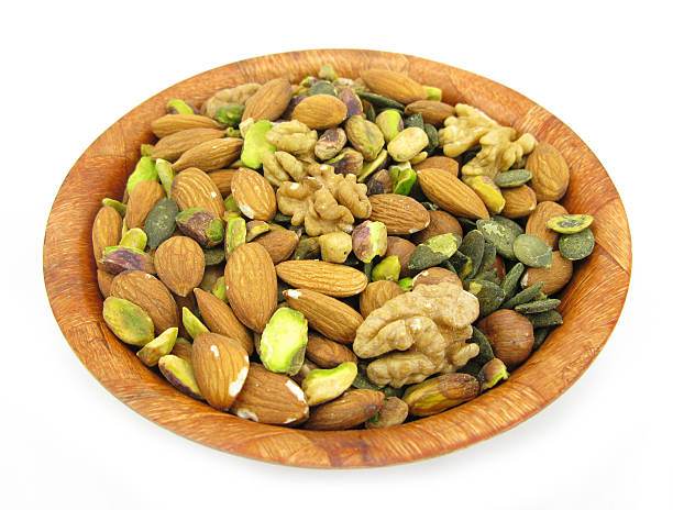 istock Mixed snack fruits in wooden dish 121160202