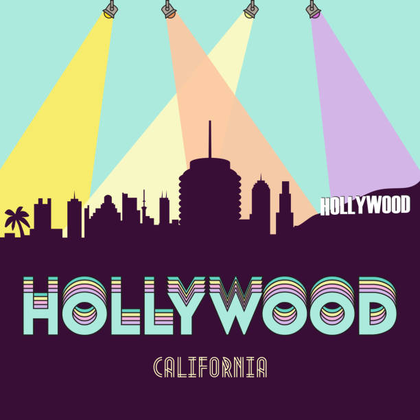 ilustraciones, imágenes clip art, dibujos animados e iconos de stock de hollywood california usa silueta horizonte diseño plano diseño vectorial ilustración - city of los angeles los angeles county sign skyline