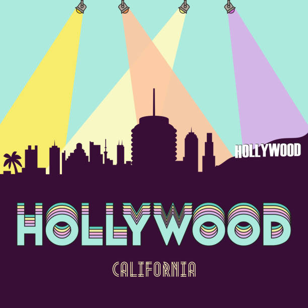 ilustrações, clipart, desenhos animados e ícones de hollywood california usa silhueta skyline plano design vetores de design de projeto ilustração - hollywood