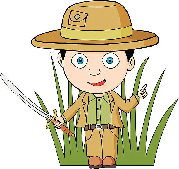 Vector illustration of Explorer with sabre and pith helmet