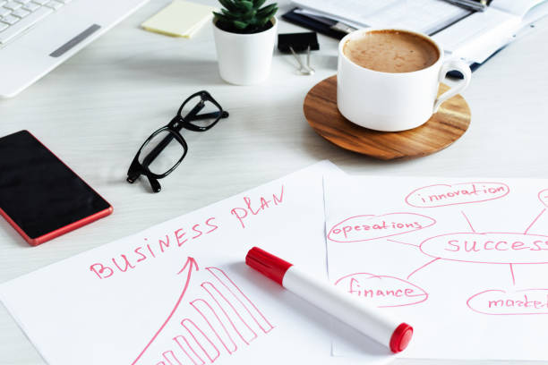 istock Business plan idea sketch with strategy and chart. Business planning concept. 1211603659