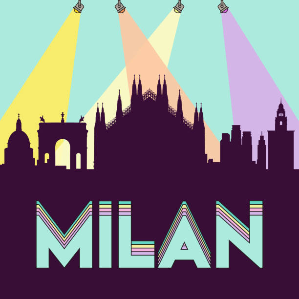 illustrazioni stock, clip art, cartoni animati e icone di tendenza di illustrazione vettoriale di design piatto skyline di milano italia - milano