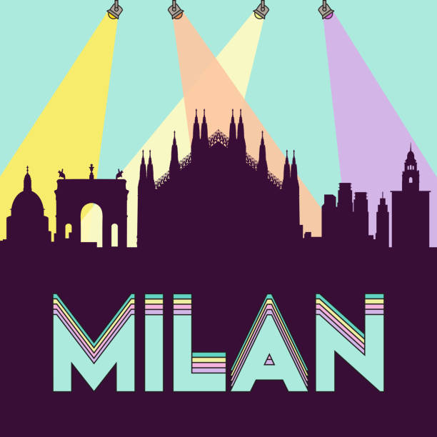 Milan Italy skyline silhouette flat design vector illustration Landmarks and iconic buildings of the city, easily editable modern church logos stock illustrations