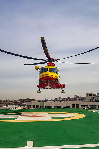 A rescue helicopter transports a critically ill patient from the Covid red zone to another Italian hospital.\nHelicopter details: Leonardo Helicopters AW139 - c/n 31728 - I-TOMS