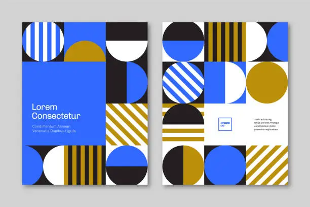 Vector illustration of Brochure cover design template with retro midcentury geometric graphics