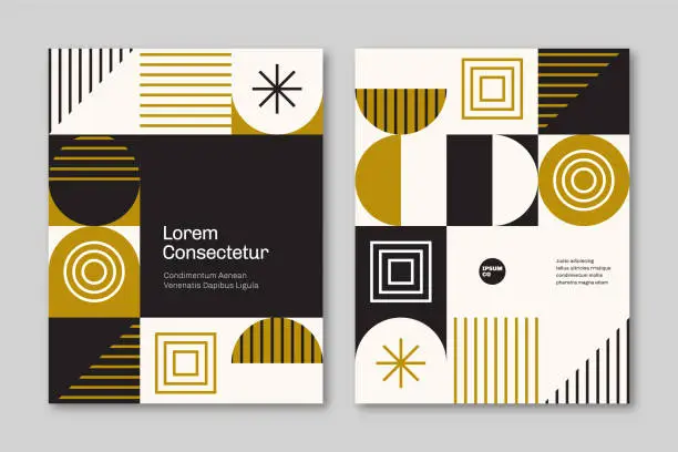 Vector illustration of Brochure cover design template with retro midcentury geometric graphics