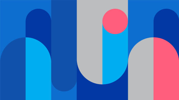 stockillustraties, clipart, cartoons en iconen met abstracte retro midcentury geometrische grafieken - blauw illustraties
