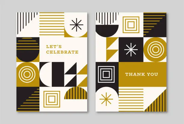 Vector illustration of Greeting card designs with retro midcentury geometric graphics