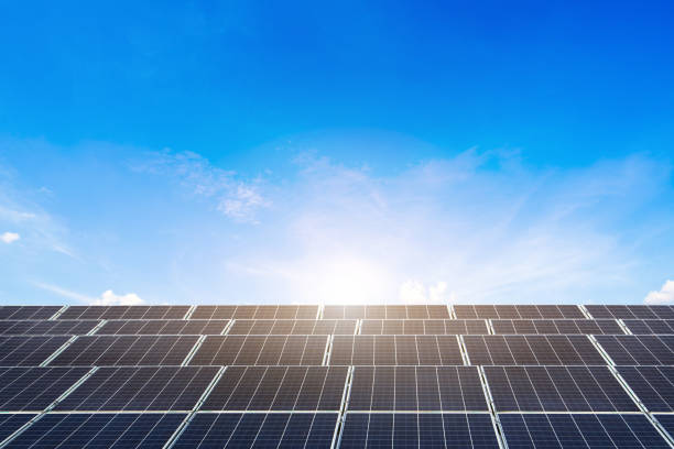 istock Solar panel on blue sky background, Alternative energy concept,Clean energy,Green energy. 1211611180