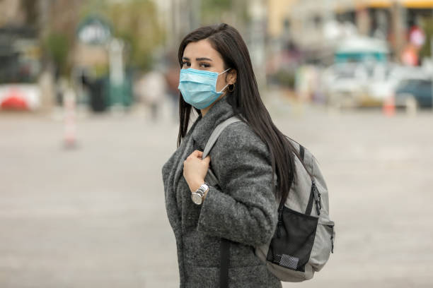 istock Young woman wearing protection mask 1211612817