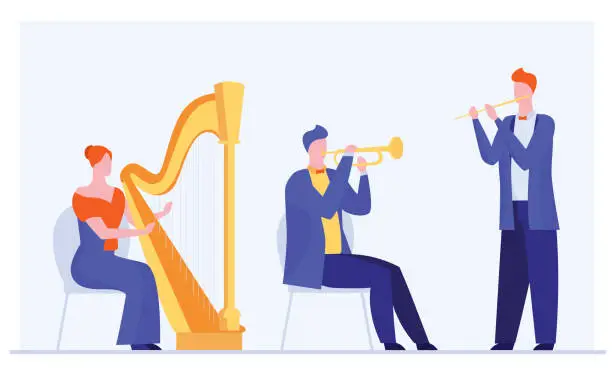 Vector illustration of Mini orchestra playing classical music