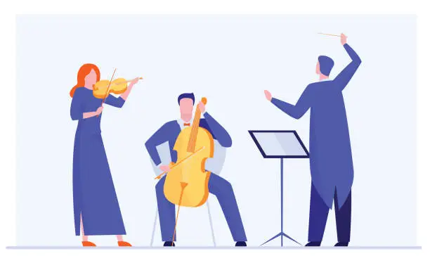 Vector illustration of Orchestra playing classical symphony