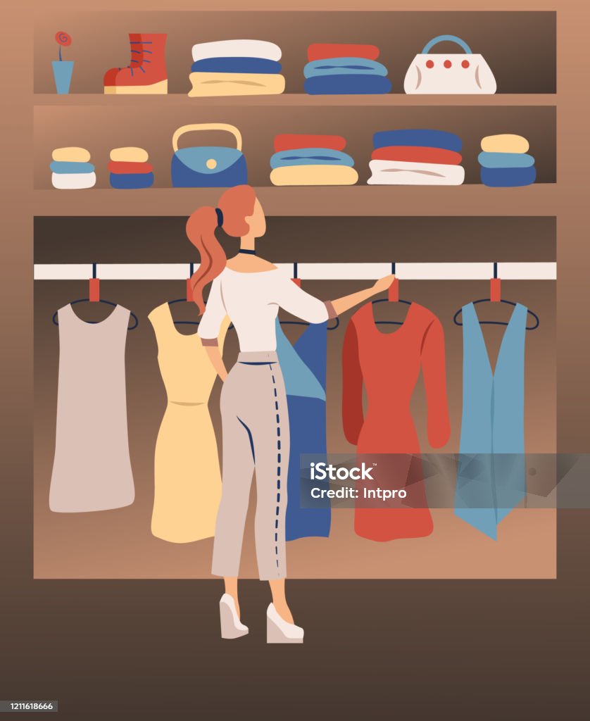 Ilustración de Concepto De Ropa De Mujer Conjunto De Moda Colección De Mujer Armario Mujer Está Eligiendo Ropa En El Armario El Personaje Femenino Está Tratando De Decidir Qué Ponerse Estilo Plano Ilustración de Concepto De Ropa De Mujer Conjunto De Moda Colección De Mujer Armario Mujer Está Eligiendo Ropa En El Armario El Personaje Femenino Está Tratando De Decidir Qué Ponerse Estilo Plano