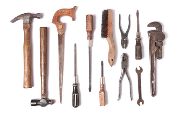 istock Collection of vintage work tools isolated 1211618967