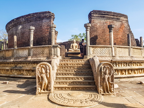 In July 2018, tourists were visiting the Vatadage, Polonnaruwa, Sri Lanka