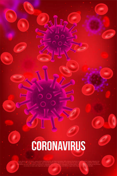 coronavirus-grippe unter roten blutkörperchen poster - infestation stock-grafiken, -clipart, -cartoons und -symbole