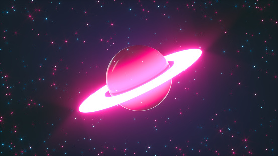 Stylized neon saturn planet